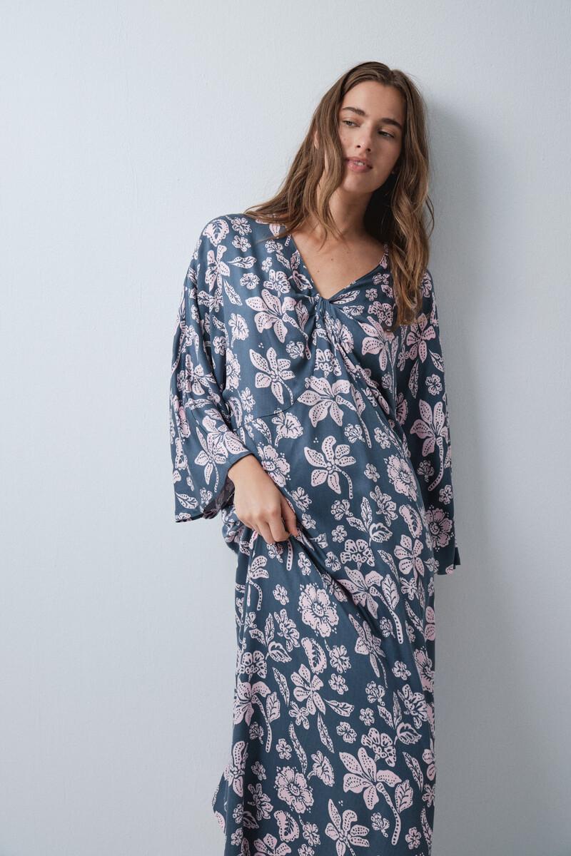 Zelena haljina kaftan od viskoze sa cvetnim printom